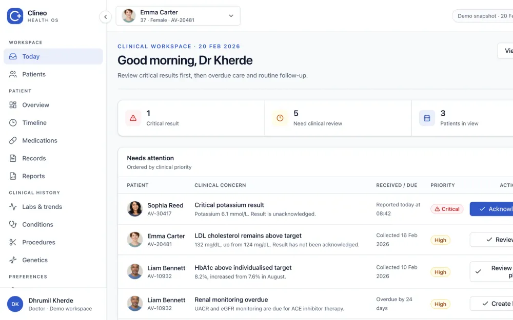 N1 Care: Scattered medical records, turned into clear clinical decisions.