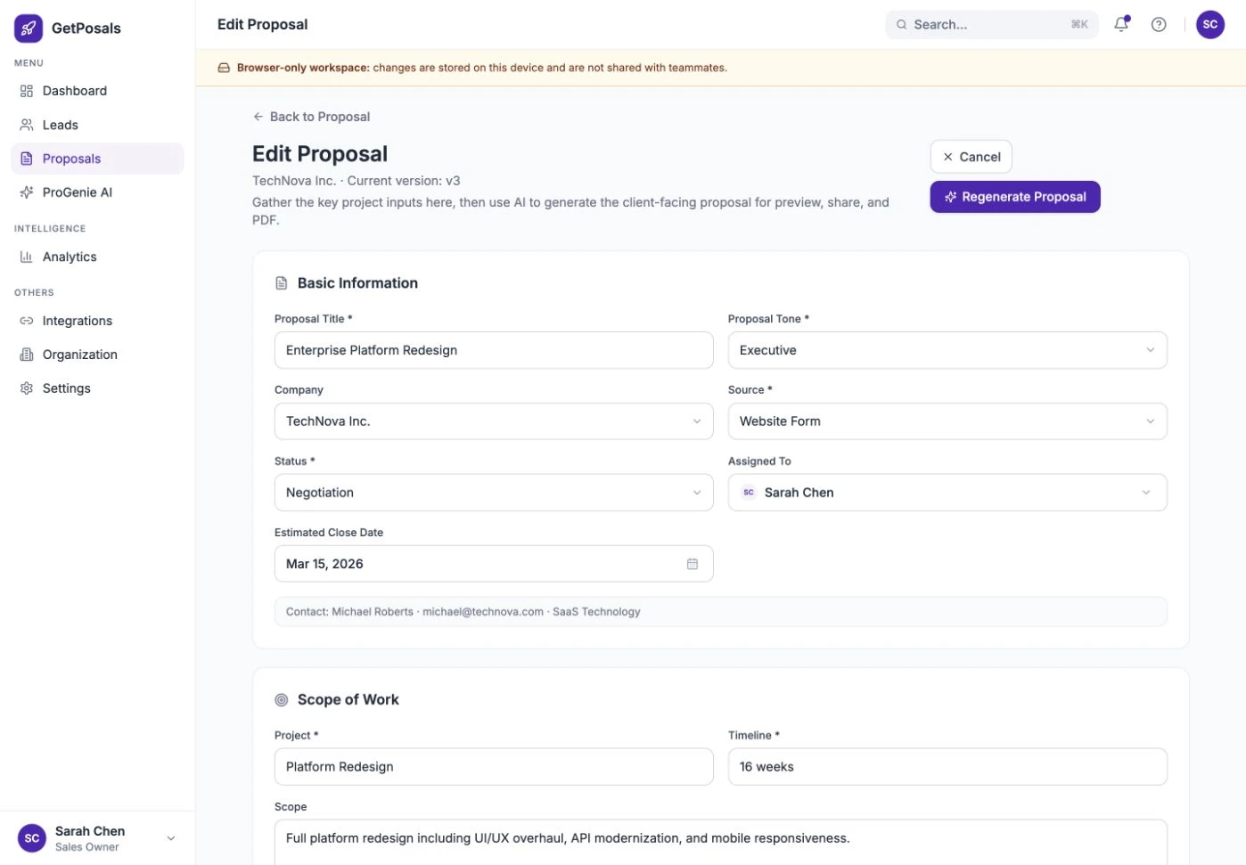 GetPosals Proposal builder and editor