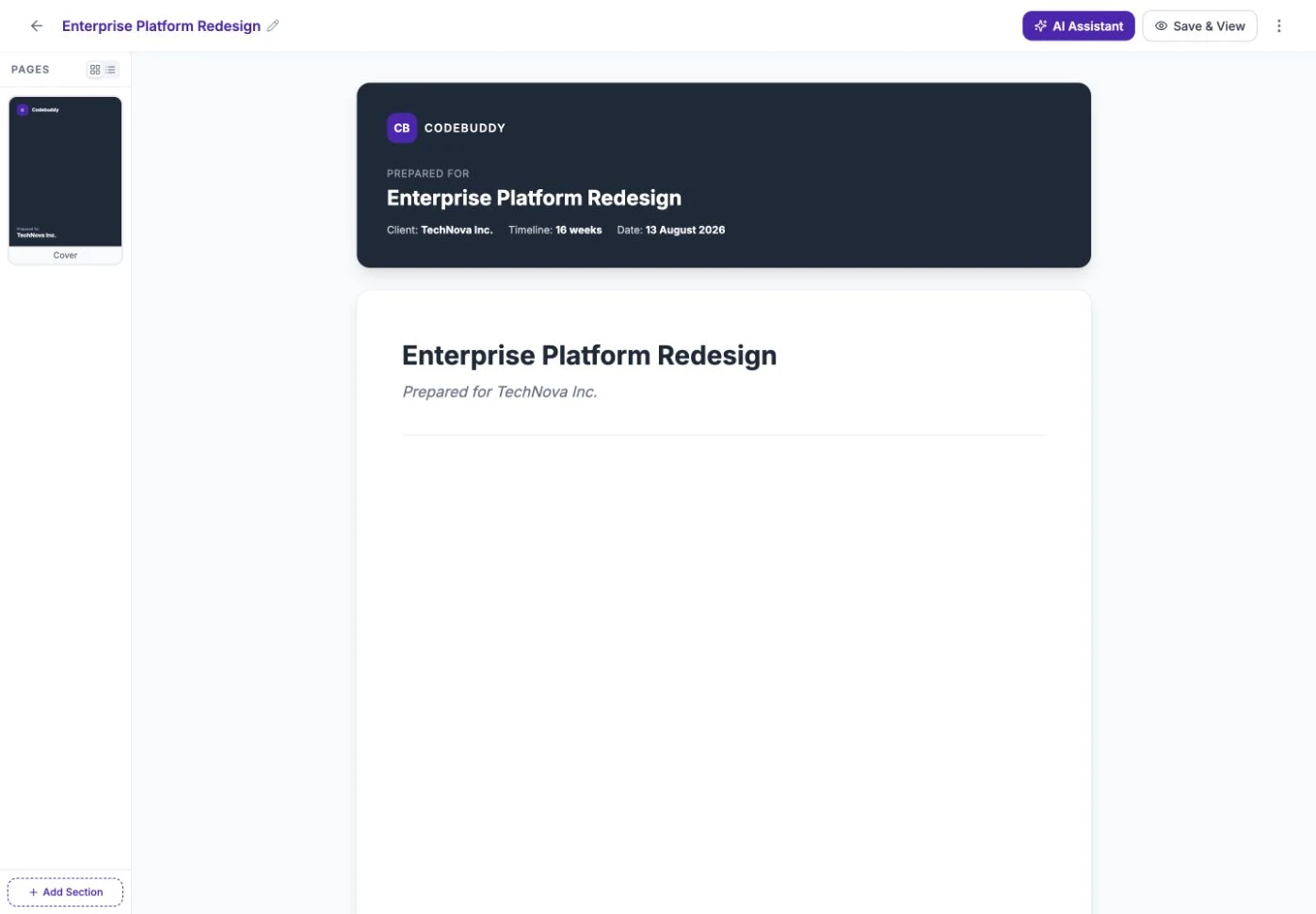 GetPosals proposal editor with page thumbnail navigation
